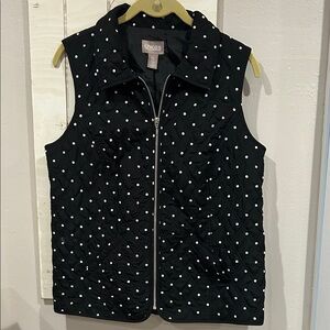 Chico's Black Quilted Vest with White Polka Dots